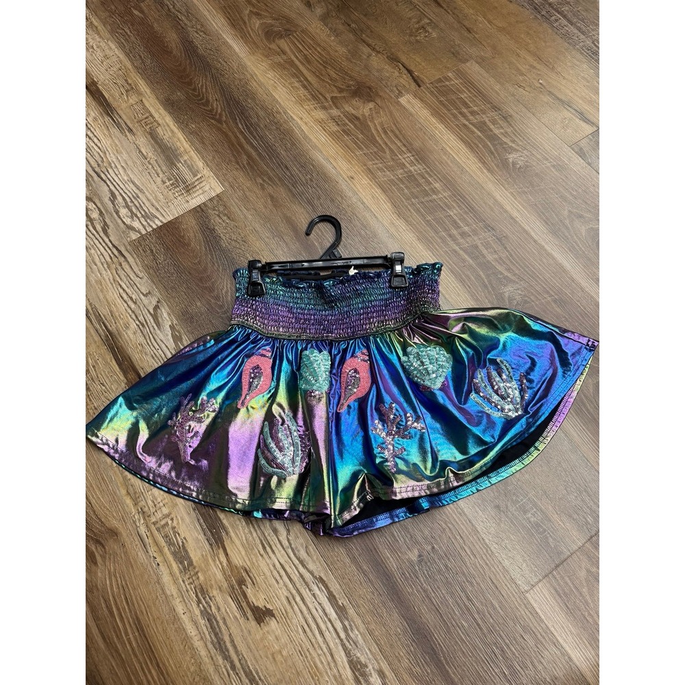 Peach Love California Sequin Iridescent Skort Shiny Shorts Medium